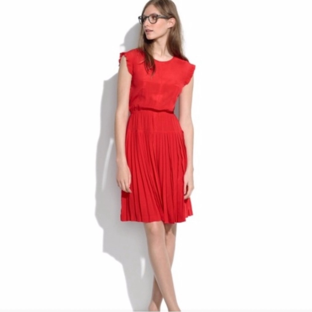 Madewell Red Pleated Drop Waist Dress, Size 8